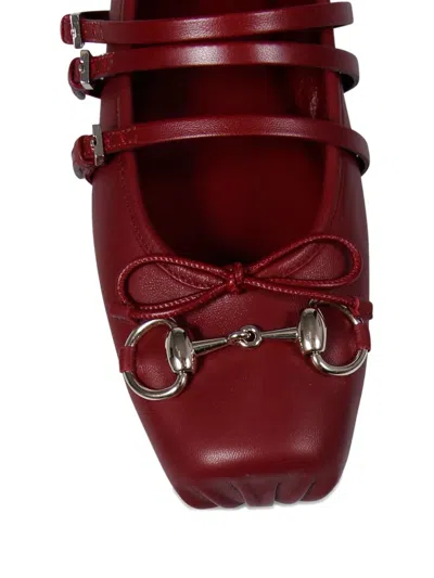 Gucci Ballet Flats In Rosso Ancora With Horsebit In Burgundy