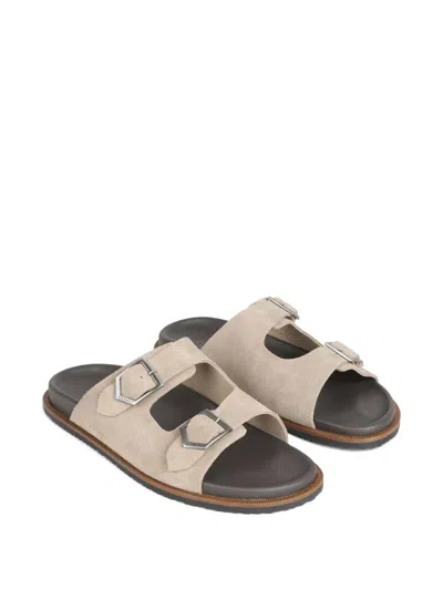 Canali Double-buckle Suede Sandals In Pink
