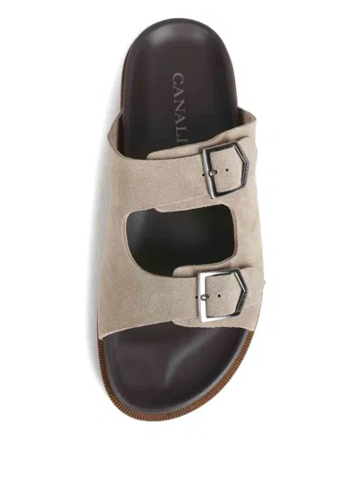 Canali Double-buckle Suede Sandals In Pink