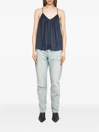 Zadig & Voltaire Cym Pleated Satin Camisole In Blue