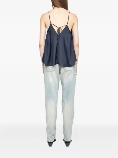 Zadig & Voltaire Cym Pleated Satin Camisole In Blue