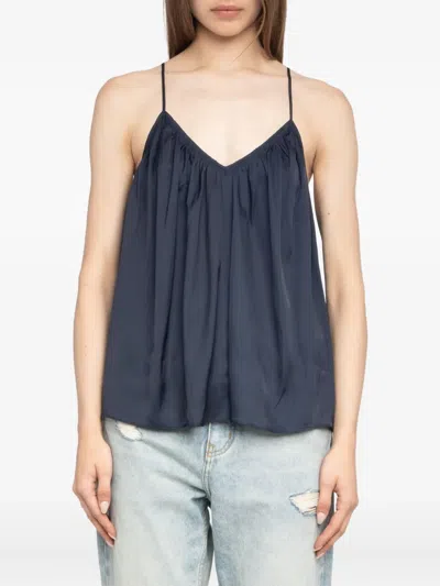 Zadig & Voltaire Cym Pleated Satin Camisole In Blue