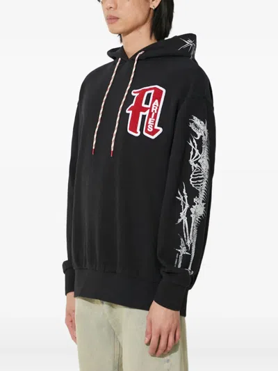 Aries Embroidered Skeleton-print Hoodie In Black