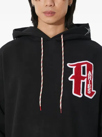Aries Embroidered Skeleton-print Hoodie In Black