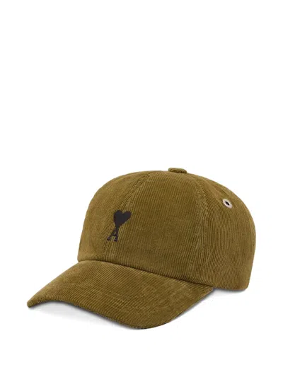 Ami Alexandre Mattiussi Corduroy Heart-logo Baseball Cap In Brown