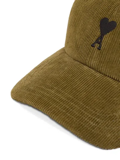 Ami Alexandre Mattiussi Corduroy Heart-logo Baseball Cap In Brown