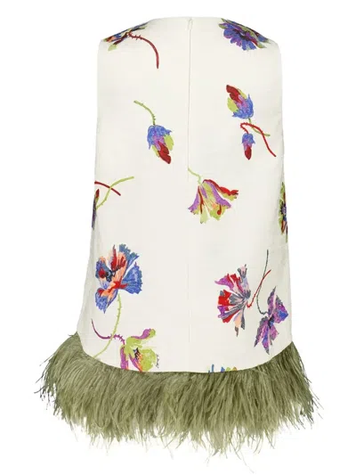 La Doublej La Scala Top With Feathers Infiorata White In Pattern