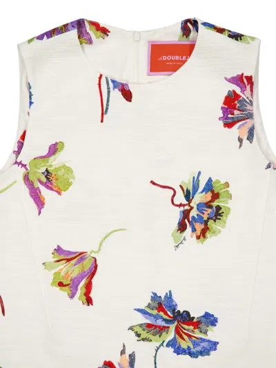 La Doublej La Scala Top With Feathers Infiorata White In Pattern