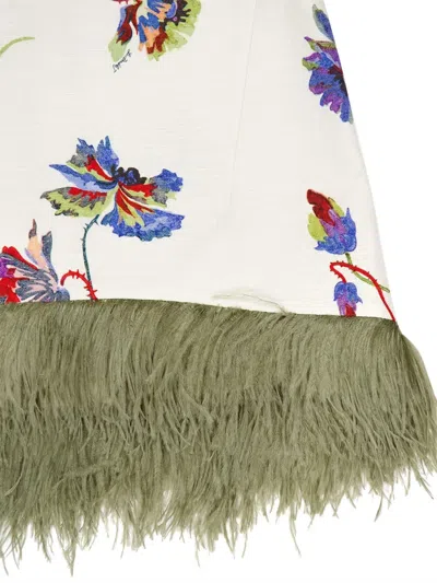 La Doublej La Scala Top With Feathers Infiorata White In Pattern