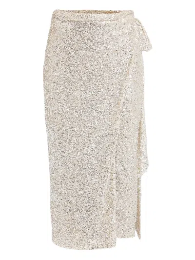 Never Fully Dressed Sequin Wrap Asymmetric Skirt In White