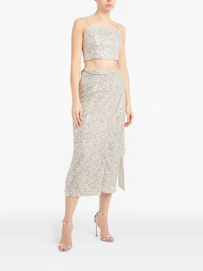 Never Fully Dressed Sequin Wrap Asymmetric Skirt In White