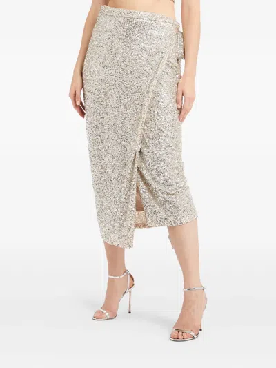 Never Fully Dressed Sequin Wrap Asymmetric Skirt In White