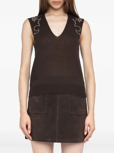 Zadig & Voltaire Embellished Sleeveless Top In Brown