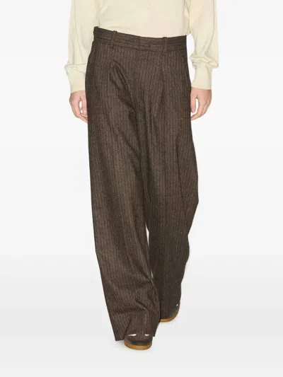 Isabel Marant Lisetta Pinstripe Pleated Wide Leg Wool Blend Trousers In Brown