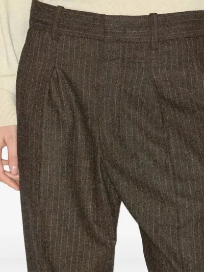 Isabel Marant Lisetta Pinstripe Pleated Wide Leg Wool Blend Trousers In Brown