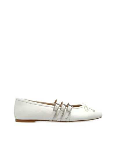 Stuart Weitzman Celeste Buckle-embellished Ballet Flats In White