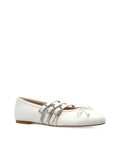 Stuart Weitzman Celeste Buckle-embellished Ballet Flats In White