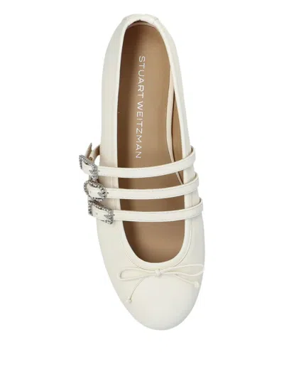 Stuart Weitzman Celeste Buckle-embellished Ballet Flats In White
