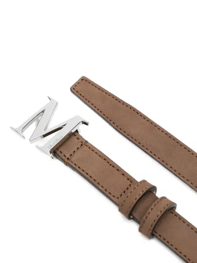Max Mara Logo-buckle Suede Belt In Brown