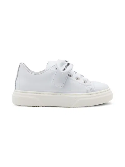 Moschino Bow-embellished Leather Sneakers In Gray
