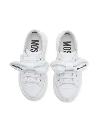 Moschino Bow-embellished Leather Sneakers In Gray