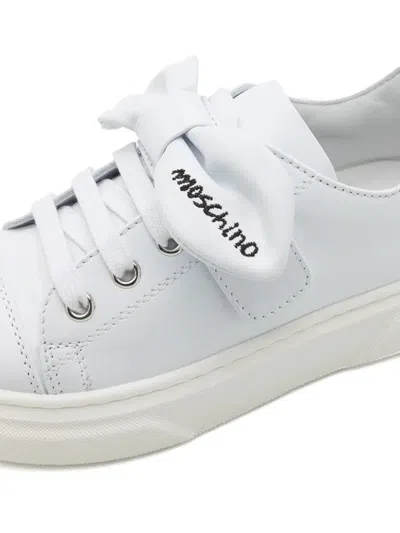 Moschino Bow-embellished Leather Sneakers In Gray