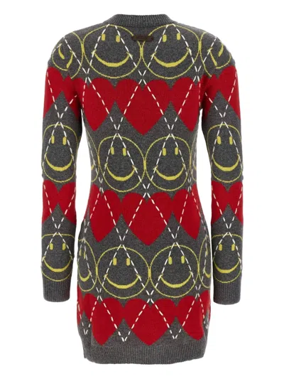 Moschino Wool Blend Mini Dress With Diamond-stitched Pattern In Multi