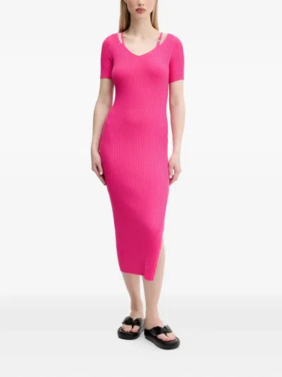 Hugo Boss Ribbed-knit V-neck Midi Dress