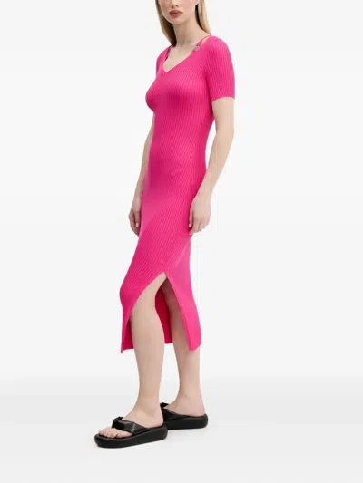 Hugo Boss Ribbed-knit V-neck Midi Dress