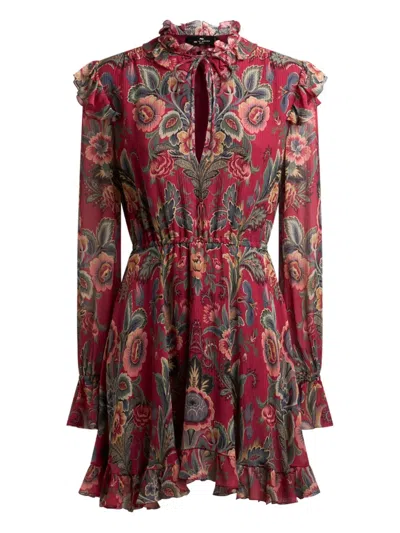 Etro High Neck Floral Print Mini Dress In Red