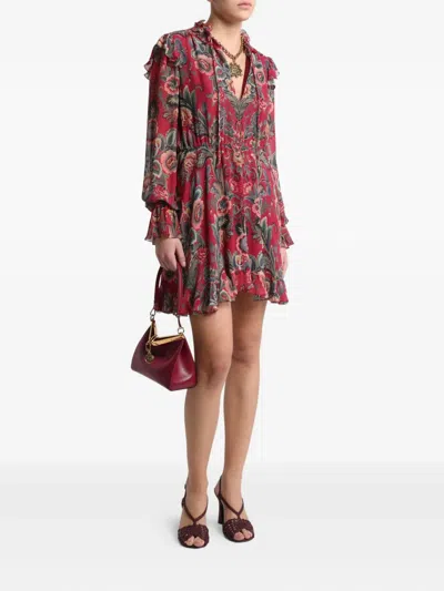 Etro High Neck Floral Print Mini Dress In Red