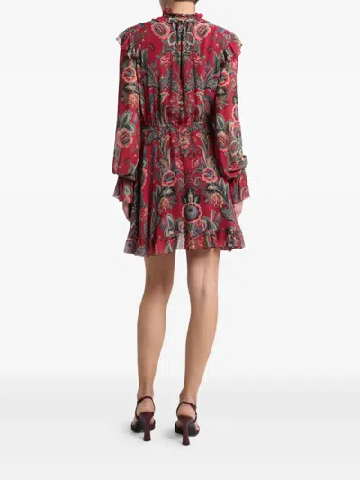 Etro High Neck Floral Print Mini Dress In Red