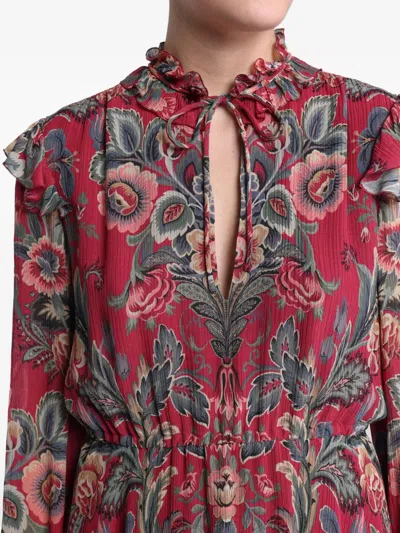 Etro High Neck Floral Print Mini Dress In Red