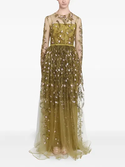 Giambattista Valli Embroidered Tulle Long Dress In Green