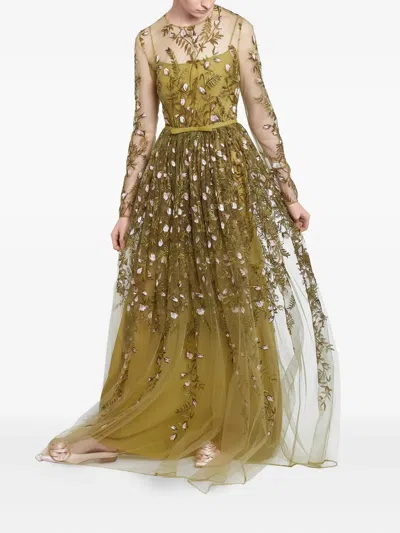 Giambattista Valli Embroidered Tulle Long Dress In Green