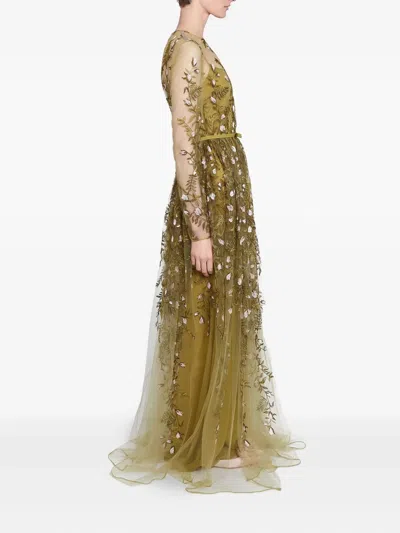 Giambattista Valli Embroidered Tulle Long Dress In Green