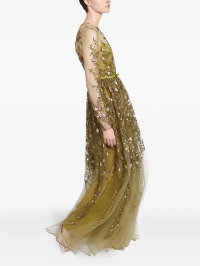 Giambattista Valli Embroidered Tulle Long Dress In Green