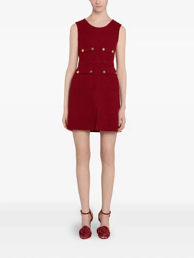 Giambattista Valli Bouclé Button-detailed Dress In Red