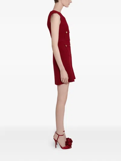 Giambattista Valli Bouclé Button-detailed Dress In Red