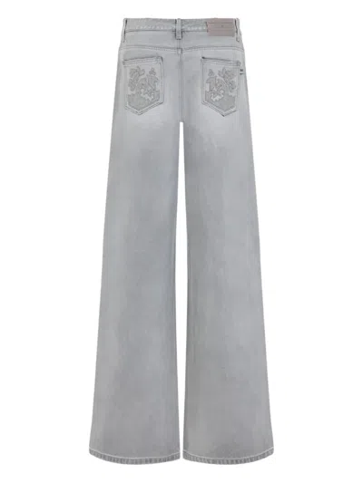 Ermanno Scervino Baggy Jeans With Embroidered Back Pockets In Gray