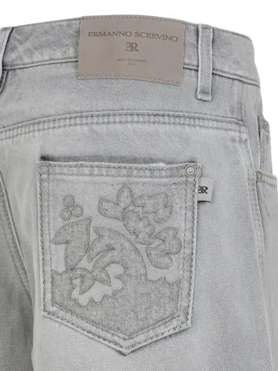 Ermanno Scervino Baggy Jeans With Embroidered Back Pockets In Gray