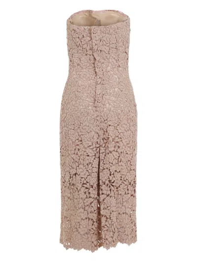 Ermanno Scervino Strapless Midi Dress With Floral Embroidery In Brown