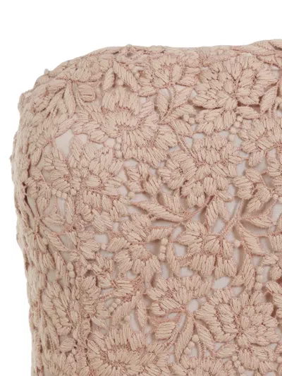 Ermanno Scervino Strapless Midi Dress With Floral Embroidery In Brown