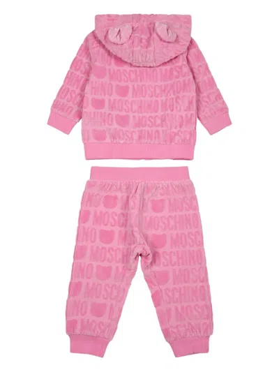 Moschino Logo-pattern Velour Tracksuit In Pink