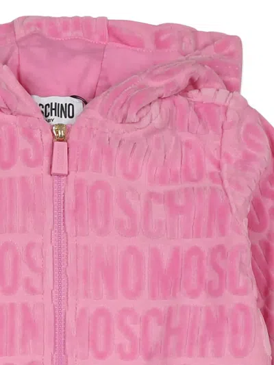 Moschino Logo-pattern Velour Tracksuit In Pink