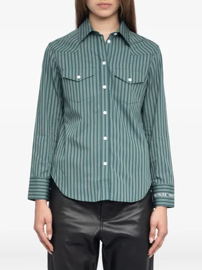 Zadig & Voltaire Womens Emerald Thelma Striped Cotton-poplin Shirt In Multi