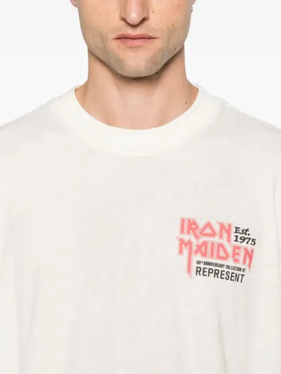 Represent White Crewneck T-shirt With Logo On Front And Rear In Cotton Blend Man In White