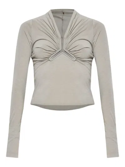 Rick Owens Draped-neck Long-sleeve T-shirt In Gray