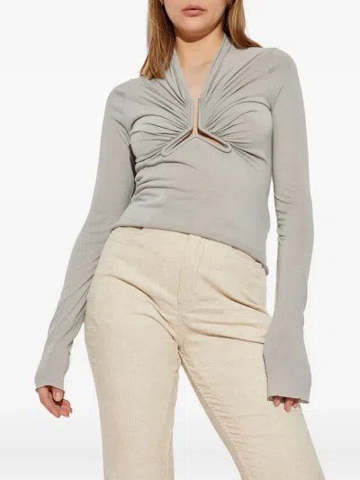 Rick Owens Draped-neck Long-sleeve T-shirt In Gray