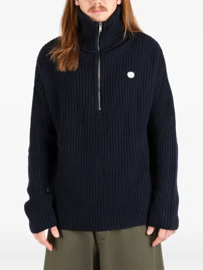 Société Anonyme Half-zip Ribbed Sweater In Blue